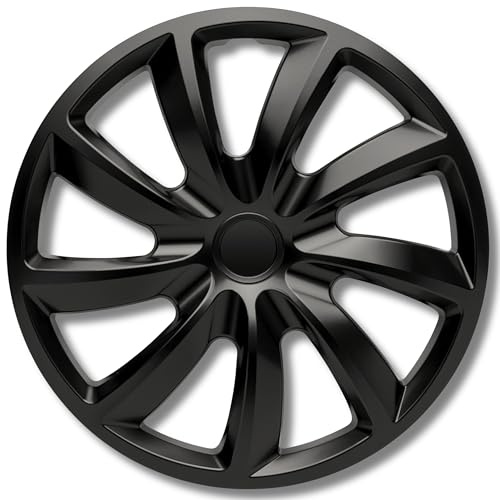 Kuglo Stormer Radkappen 17 Zoll Schwarz, 4er-Set für Stahlfelgen | Schlagfester, witterungsbeständiger Kunststoff mit Metallspannring und werkzeugloser Clip-Montage