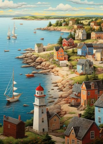 Bullglesup Puzzle pour adultes 1000 pièces, Port Town avec affiche, pièces parfaitement imbriquées Lettres à l'arrière Pas de poussière, cadeau pour les personnes âgées (70 x 50 cm)