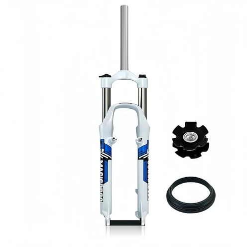 pykaaiiu Federgabel MTB 26 Zoll Federgabel Federweg 100mm 1 1/8 Zoll Canti Sockel V-Brake 9 Mm QR-Stütze/Scheibe 28,6 Mm Gewindeloser Gabelschaft erhältlich(Weiß-blaues)