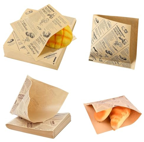 KINHARD Papier Alimentaire - Sac à Burger Résistant à la Graisse, 100 Feuilles 15x15 cm (2 Modèles) pour Sandwich, Frites et Aliments Secs