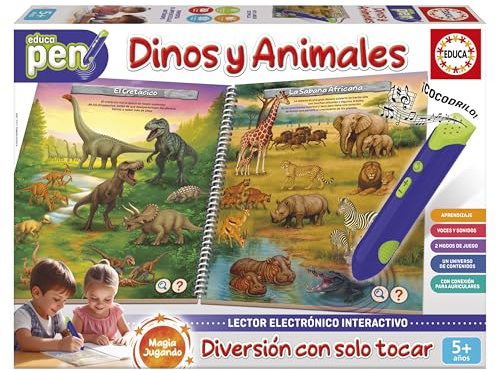 Educa - Educapen Dinos y los Animales | Juego Educativo para niños +5 años | Cuaderno con Preguntas y Lector electrónico | Niños 5 6 7 años (20322)