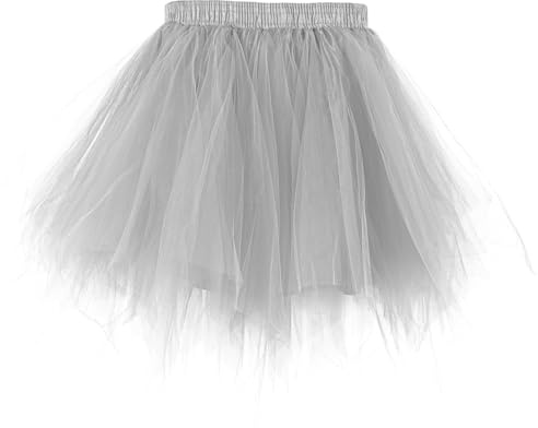 Tüllrock Damen Tütü Rock Kostüm, 50Er Ballett Unterrock Elastische Hohe Taille Ballettrock Petticoat Tanzkleidung, Retro Party Kostüme Tutu Rock Cosplay(Grau)