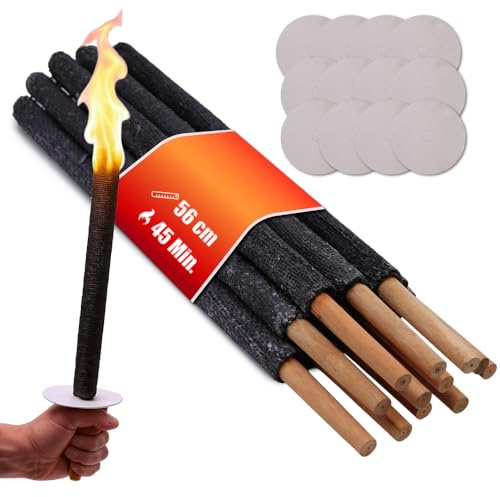 Senvianda 12 Stück Wachsfackeln mit Handschutz, 45 Minuten Brenndauer, 56 cm Länge, ideal für Gartenpartys, Sankt Martin und festliche Anlässe am Abend!
