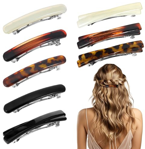 8 Stück Französisch Haarspangen Damen Dünnes Haar 6.4cm Französische Haarspange Mitteldickes Automatische Acetat Haarspange French Barrette Clip Hair Clip für Feines Haar Frauen Mädchen