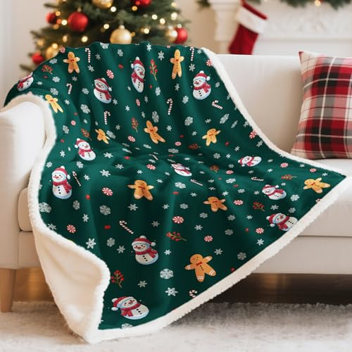 Bemaystar Sherpa Weihnachtsdecke, Weihnachts-Wurfdecke, flauschige weiche gemütliche Decke für Couch Bett Sofa, gemütliche Wendedecke, Geschenke für Mama Papa Kinder, 50x60 Zoll/127 x 152cm