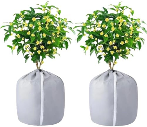 Winter Topfschutz mit Zugband,Bogoro 2 stück Winterschutz Pflanzen,Topfpflanzen Schutzbeutel,Winterschutz Pflanzen Außen Topf(45 x 50cm,Grau)-Schützen Sie Topfpflanzen vor Frostschäden.