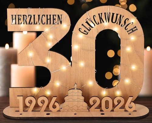 Giftota - 2026 Originelle 30 Geburtstag Geschenk Frauen & Männer - 30 Perlenhochzeit - Geldgeschenke 30 mit LED Lichterkette Ständer - Holz-Schild Gästebuch - 30 Geburtstag Deko - Hochzeitsgeschenke