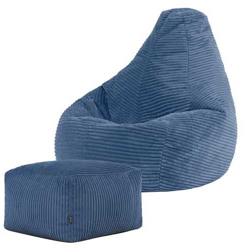 Icon Dalton Cord Sitzsack Kinder und Hocker mit Füllung, Blau | In Deutschland Hergestellt, Sitzsack Sessel, Weicher Cordstoff, Kinder Sessel für Kinderzimmer und Schlafzimmer
