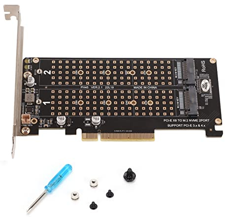 Cocoarm Scheda Adattatore Dual M.2 NVMe PCIe 2 X4 a velocità Completa 32Gbps per SSD con Chiave M con Supporto PCIe 3.0 4.0 Aggiornamento Prestazioni Disco Rigido (f45)