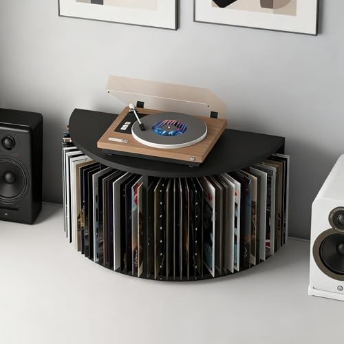 MAAOBR Soporte para Tocadiscos, Ofrece Espacio para hasta 55 álbumes, Mueble Tocadiscos para Tocadisco y Altavoces, Armario de Almacenamiento de Vinilos para Salón, Dormitorio, Oficina(Negro)
