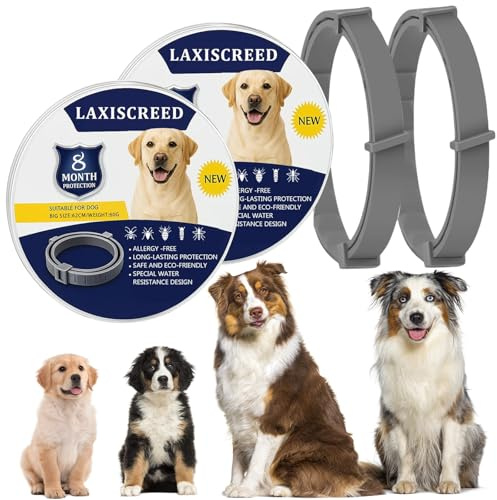 2 Pack Dog Collar, Natural Protective Collars for Dogs, Safe Waterproof Adjustable Design with Essential Oils, Suitable for Dogs over 7 Weeks, 16 Month Continuous Care