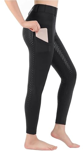 RUWLFE Heltäckande säte silikon ridbyxor anti-noppor ridning tights kvinnor ridbyxa ridkläder för kvinnor, Svart, XL