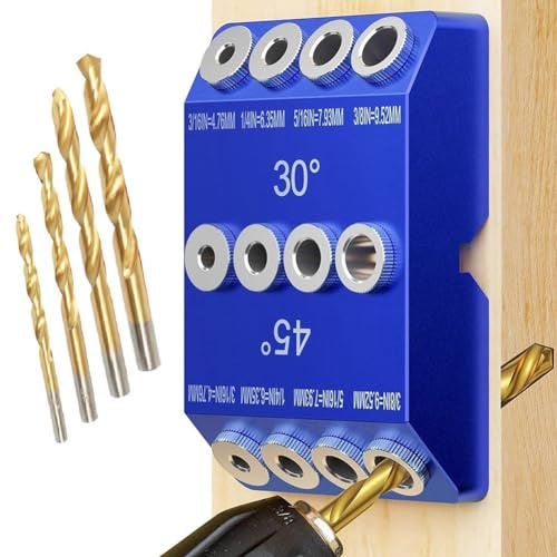 Bopfimer 30 45 90 Degree Angle Drill Guide Jig, Drill Jig for Angled Holes and Straight Hole with 4 Sizes Steel Drill Bits Easy to Use