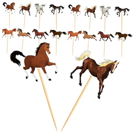 POPETPOP 24 Stück Pferde Tortenstecker aus Papier Geburtstagsparty Bauernhof Dekoration Pferde Cupcake Topper für Kindergeburtstag und Tiermotto Feiern