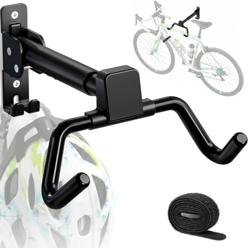 monTEK Bike Wall Mount with Helmet Hook, Adjustable Distance & Angle, 30kg | Heavy-Duty Steel Bike Hanger, Foldable Bike Rack for Garage, Space-Saving Bike Holder Bicycle Storage for MTB, Road & E-Bike