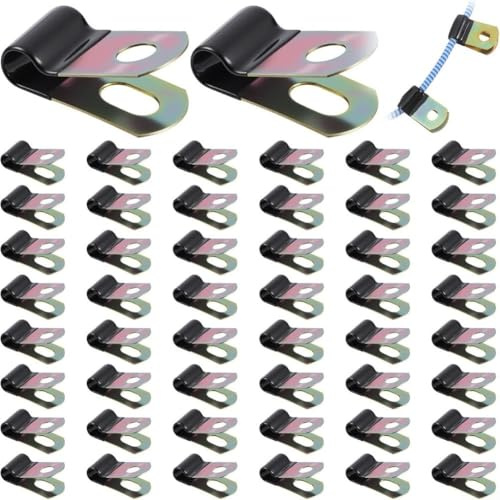 Clips forrados de goma de acero inoxidable surtidos, abrazadera de cable de alambre de metal de 1/4 pulgadas, abrazadera de conducto de manguera, utilizada para cables, cuerdas y cables (50 piezas)