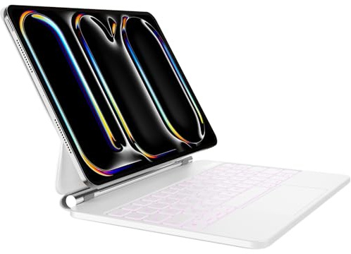 CSZZACME Clavier AZERTY Épuré pour iPad Pro 11 Pouces M5 2025 & M4 2024 avec Trackpad Multitâche,Rétro-éclairage,Touches Raccourci,Fixation Magnétique,Blanc