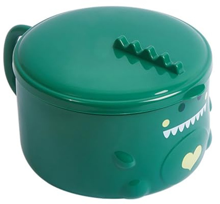 Beavorty Tazón de Fideos de Acero Inoxidable 304 con Tapa, Diseño Dinosaurio en Color Verde, Cuenco Térmico Portátil para Cocina y Almuerzo, Vajilla Resistente y Práctica para Estudiantes