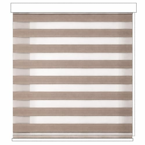 Tenda a Rullo per Interni Doppio Strato con Cassonetto e Catenella, Adatto a Finestra/Porta Finestra, Regolazione Luce e Privacy (Tortora001, 140x300)