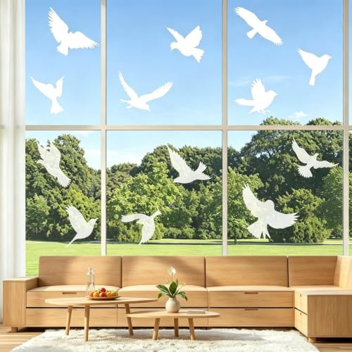 KINHARD 9 Piezas Blanco Anticolisión Pegatinas Ventana Pájaros, PVC | Pegatina Adhesiva Cristal, Adhesivos Electrostáticos Reutilizable, para Ventanas y Puertas de Vidrio