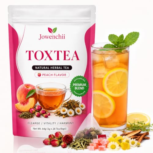 Detox Tea, Energy Herbal Tea, 28 Days Cleanse Tea Wellness Tea with Nettle Leaf, Mulberry Leaf, Hawthorn Berry, Corn Silk, Dandelion, Ginger, Lemongrass for Wellness & Balance, Vegan, Peach Flavor