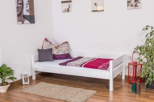 Einzelbett/Gästebett Benedikt Buche Vollholz massiv weiß lackiert, inkl. Rollrost - 90 x 200 cm