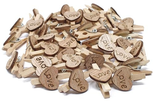 250 Wäscheklammern mit 15 mm Herzen, für Shabby-Chic-Vintage-Hochzeiten