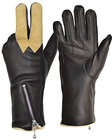 Goldtop Classic Fleece Lined CE APPROVED Zipped Churchills Racer Leather Motorcycle Gloves with Chamois Visor Wipe - Black (XL - 9)