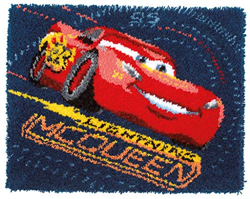 Vervaco PN-0167517 WD Knüpfteppich Lightning McQueen Knüpfpackung zum Selbstknüpfen eines Teppichs, Stramin, weiß, 69 x 56 x 0,30 cm