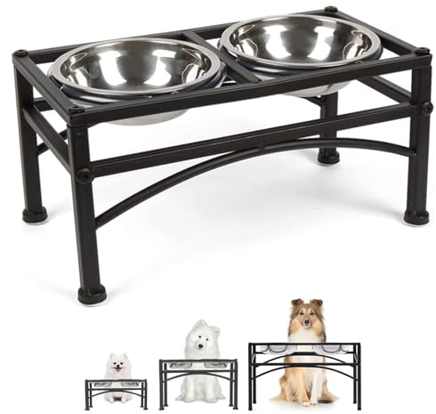 Dazone Porte-Gamelles Surélevée avec 2 Bols en INOX de 1,2L pour Petit Moyen Grand Chien Choit Chat, Anti Glouton, avec Support Écuelle Distributeur de Nourriture pour Animaux de Compagnie (M)
