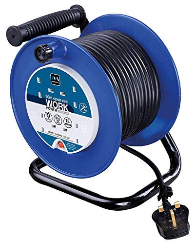 2x13amp 4 Socket 30m Open Cable Reel - Blue