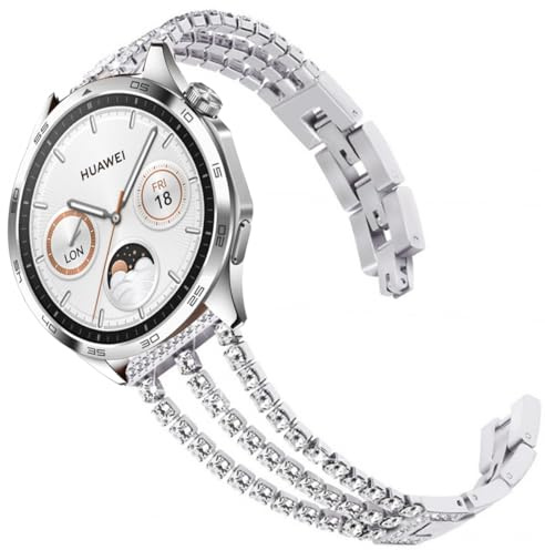 DEALELE Armband mit Samsung Galaxy Watch 46mm / Galaxy 3 45mm / Huawei Watch GT5 / GT5 Pro / 4/4 Pro / 3 / GT3 / GT2 46mm, 22mm Glizter Diamant Strass Edelstahl Metall Ersatz Armbänder, Silber