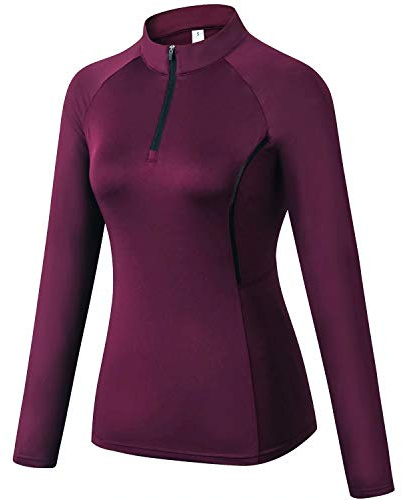 Sillictor 1/4 Half Zip Running Top Women Long Sleeve T Shirts Thermal Ski Base Layer Womens Sports Tops Gym Hiking Cycling Climbing Base Layers Breathable High-Wicking Durable Soft Red 92506 XL