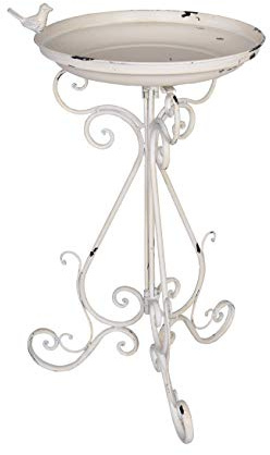 PALAZZO INT Vogelbad Metall Shabby Chic Weiss Vogeltränke Garten Schale Antik Look Jardin des Plantes Eisen Vogelschale 70 cm