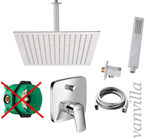 vanvilla Duschsystem mit Unterputz Duscharmatur von Hansgrohe Logis und vanvilla Regendusche mit Armatur, Duschkopf eckig, Dusch-SET HG17-ob poliert