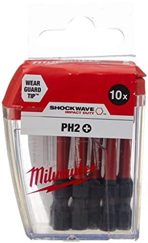 Milwaukee Shockwave PH2 50 mm skruvmejsel bitar paket med 10, 4932472048, röd
