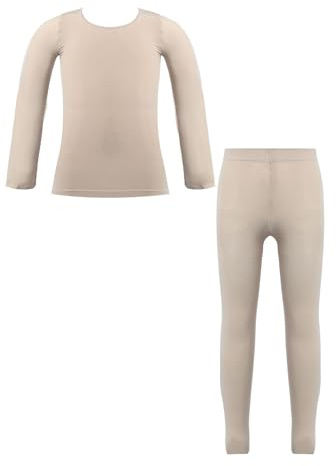 Freebily Tuta da Ginnastica Bambina per Danza Classica Balletto Maglietta a Manica Lunga con Collant da Ballo Velluto Felpa Maglia Calzamaglia Elastico Termica Invernali Nudo 9-10 anni