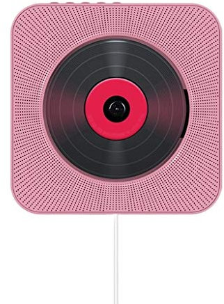 jiande Wall Mountable CD Player with Bluetooth, Built-in HiFi Speakers, Audio Boombox with Remote Control USB MP3 3.5mm Headphone Jack with Pulling-Switch (Color : Pink)