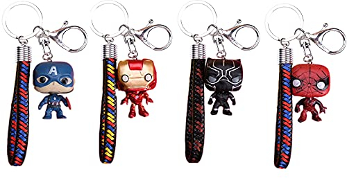 4 Pièces Porte Clés, Pendentif Porte-clés Super-héros, Porte-clés Cordon en Cuir Tressé avec Pendentif Dessin Animé, pour Sac D'école, Vêtements, Chambre, Décoration des Clés