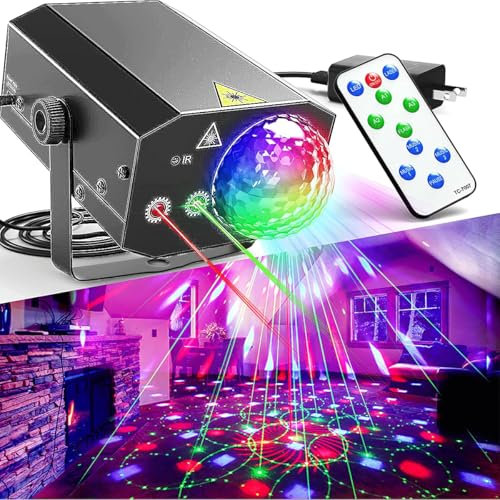 Dj Disco Lights with Magical Disco Ball,RG Light Projector Sound Activated Disco Ball Strobe Lights for Parties Birthday Gift Karaoke KTV Bar Dance Christmas Halloween