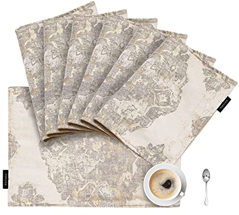 TOPLUXE Platzsets 6er Sets Jaquard Tischset Abwaschbar 30x45cm Platz-Matten für Esstisch Urlaub Party Wohnzimmer Dekoration (Beige)