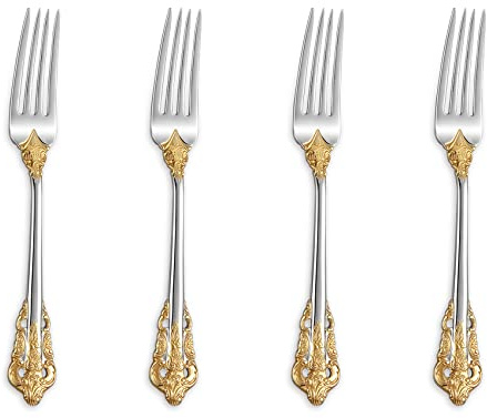 KEAWELL Luxury 5.9 Appetizer Forks, 18/10 Stainless Steel, Set of 4, Gorgeous Cocktail Forks/Dessert Forks (Gold Accent)