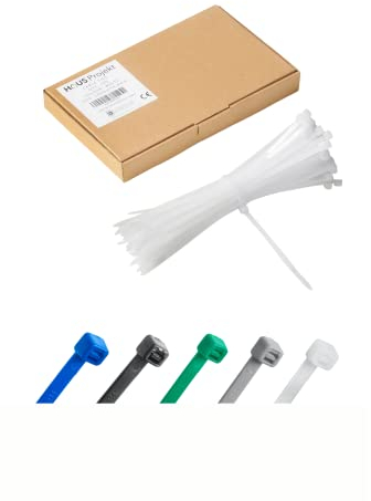 Haus Projekt Pack de 100 Bridas de Plástico Blanco Premium Fuertes Industrial, 200mm x 4.8mm, Bridas de Plástico para Cables Multifunción para Uso Interior y Exterior, Gestión de Cables, Cableado