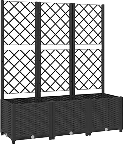 vidaXL Pflanzkasten mit Spalier, PP, Schwarz, 120x40x136 cm, Hochbeet für Terrasse & Balkon, Garten, Pflanzenstütze, DIY Pflanzkasten