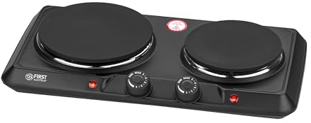 Placa de cocción doble TZS First Austria 2500 W | Placas de cocción de hierro fundido 180/150 mm | Control manual | Carcasa metálica | Portátil para camping y viajes
