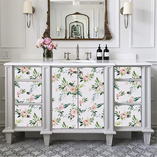 EXQULEG Grün Blätter Selbstklebende Möbelfolie Muster Vintage Blume 45x300 cm PVC Wasserdicht Tapeten für Küche Schränke Dekorfolie (Blumenmeer)