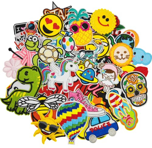 60 Stück Patches,Flicken Zum Aufbügeln Kinder,Bestickte,Bügelbilder Aufnäher,Bügelflicken Kinder für T-Shirt,Jeans, Kleidung Taschen,Mützen,Reparieren Sie das Loch