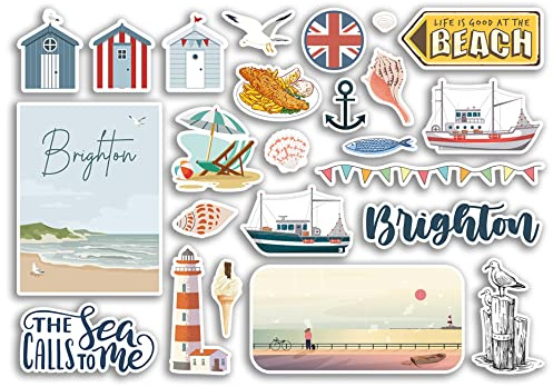 A5 Aufkleberbogen Brighton Vinyl-Aufkleber – Strand Meer Britische England Küste Meer Ozean Boot Flagge Reise Urlaub Geschenk Scrapbook Ästhetisch #79072