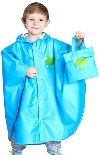 Regnponcho barn regncape flickor pojkar 100 % regnsäker bärbar vikbar regnrock barn regnponcho cykel med förvaringsväska regnjacka barn vattentät andas 75–155 cm, blå, XL