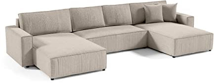 FEDVE Ecksofa mit Schlaffunktion Beige – Sekwana - Praktisches Schlafcouch mit Bettkasten – Gemütlich Sofa U Form – Sofa mit Bettfunktion zum Wohnzimmer für Viele Jahr